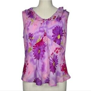 Giorgio Fiorelli Floral Ruffle Vintage Tank Top Blouse XL